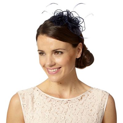 Navy floral feather fascinator